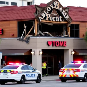 Damage to Cafe Old Vienna restaurant after vehicle crash