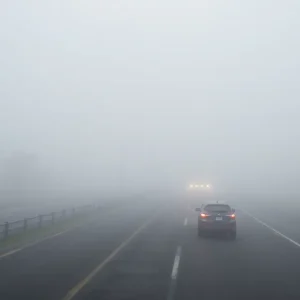Foggy road conditions in Conway, South Carolina