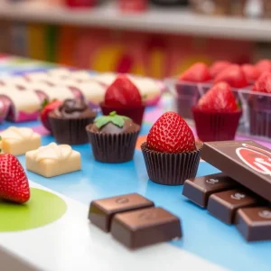 Variety of Dubai chocolate treats including strawberry cups and bars