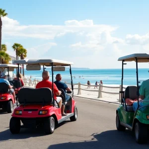 Golf carts cruising along a street in North Myrtle Beach