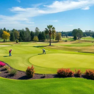 Workers renovating the King’s North golf course with new landscaping and greens.