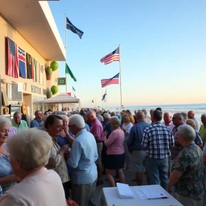 Community members participating in a charity auction for Hurricane Helene recovery in Myrtle Beach.
