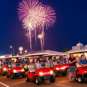 Golf cart parade during Independence Day celebration in Myrtle Beach