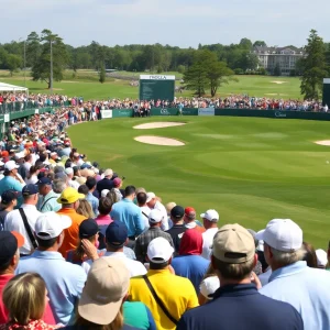 Golf tournament at Myrtle Beach with vibrant audience and celebrities