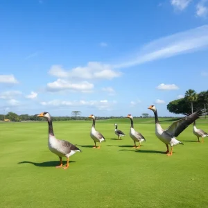 Geese causing a commotion on a Myrtle Beach golf course.