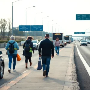Pedestrians walking on the side of U.S. 17 Business