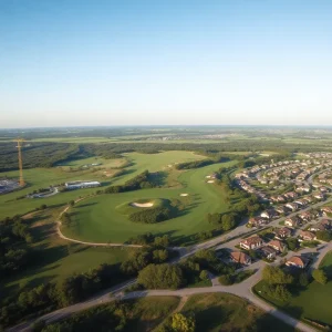 Panoramic view of River Oaks Golf Club showing golf course and housing development