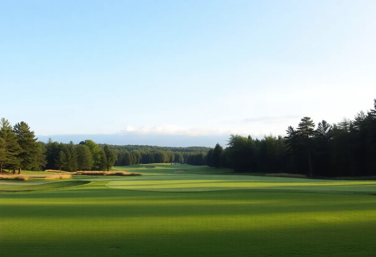 A scenic view of the TPC Twin Cities golf course during the 2025 3M Open Golf Tournament.