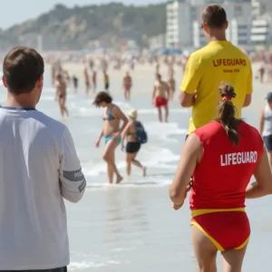 Lifeguards overseeing a busy beach for safety