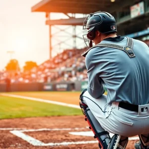 Catcher in action on a baseball field