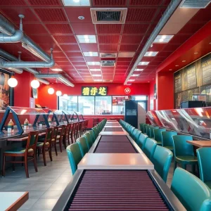 Interior of a closed Korean BBQ restaurant with empty tables and chairs.