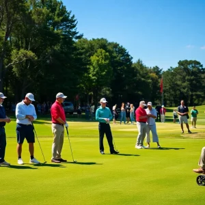 Golf enthusiasts participating in a charity auction.