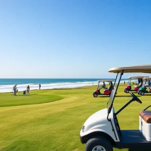 Golfers enjoying a game at Myrtle Beach with ocean view