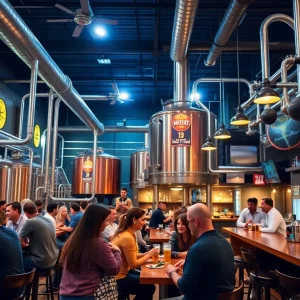 Interior view of Goodwood Brewing with patrons enjoying meals