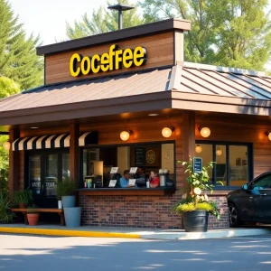 A drive-thru coffee shop with a picturesque background by the Intracoastal Waterway