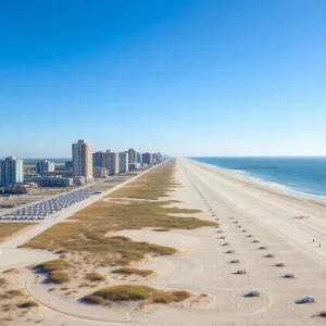 Empty Myrtle Beach coastline during summer