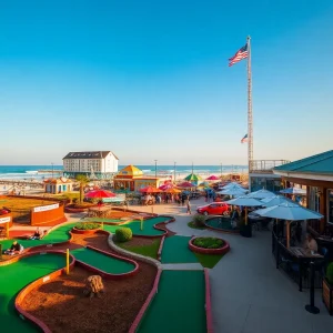 A scenic view of Myrtle Beach with mini-golf and waterfront activities.