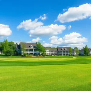 A picturesque golf course at Myrtle Beach with a clubhouse