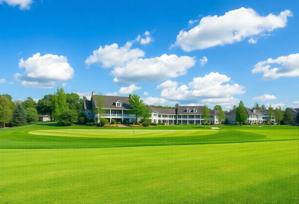 A picturesque golf course at Myrtle Beach with a clubhouse