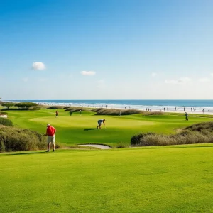 Golfers playing on a sunny Myrtle Beach course