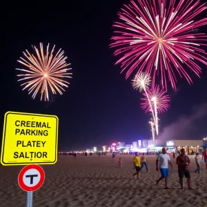 Fireworks lighting up the sky during July 4th celebrations in Myrtle Beach.