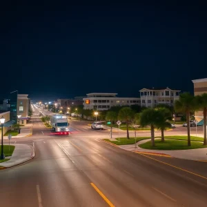 Nighttime view of Myrtle Beach downtown area
