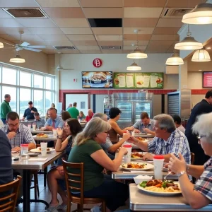 A Myrtle Beach restaurant with patrons dining outdoors.