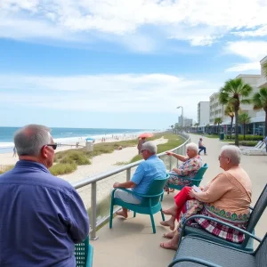 Scenic view of Myrtle Beach with seniors enjoying the beach