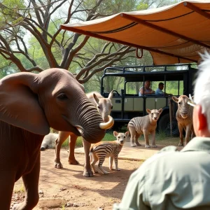 Animals at a wildlife safari emphasizing safe interactions