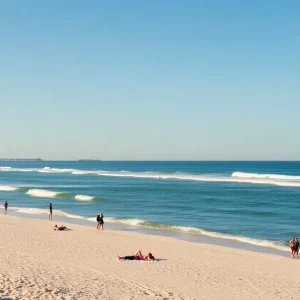 View of North Myrtle Beach with beachgoers and lifeguards