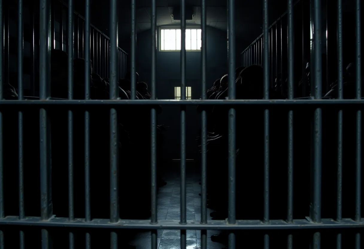 Overcrowded prison cell representing the harsh conditions faced by inmates.
