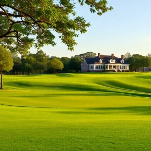 A beautiful golf course view in the Sandhills region with green fairways.
