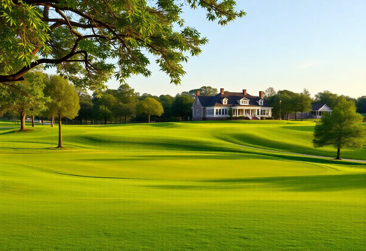 A beautiful golf course view in the Sandhills region with green fairways.