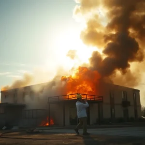 Firefighters battling a blaze at the abandoned Sea Gypsy Inn