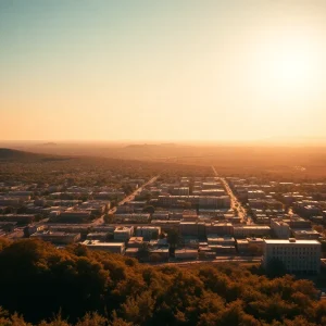 A view of a Southern city suffering from extreme heat wave conditions