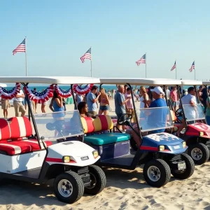 Colorful golf carts at the Surfside Beach July 4th celebration
