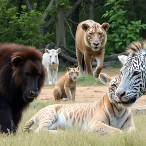 A serene natural habitat showcasing a variety of wildlife in a conservation area.