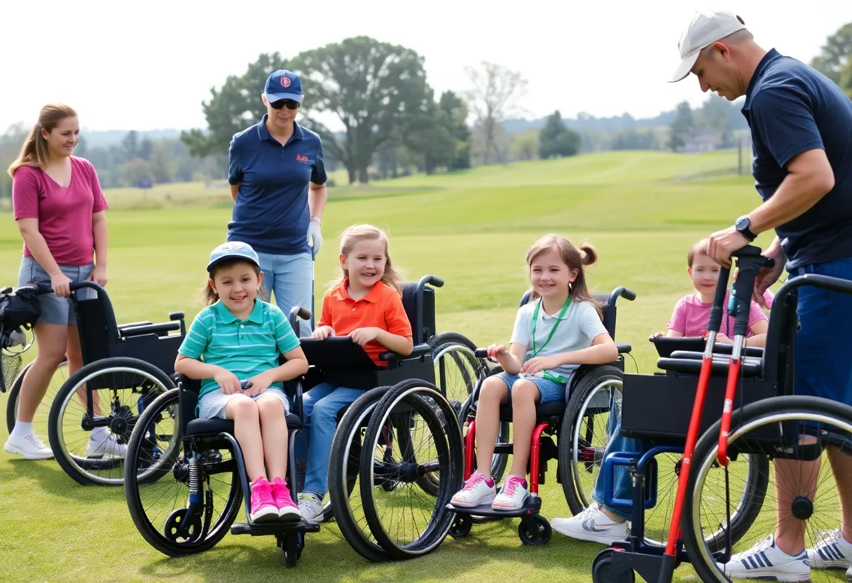 Children with disabilities participating in an adaptive golf clinic at TPC Myrtle Beach.