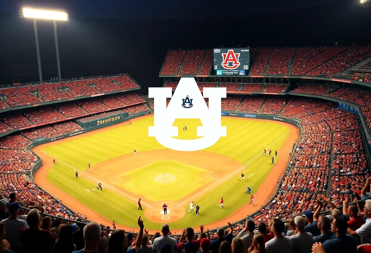 Fans supporting Auburn baseball in a lively stadium