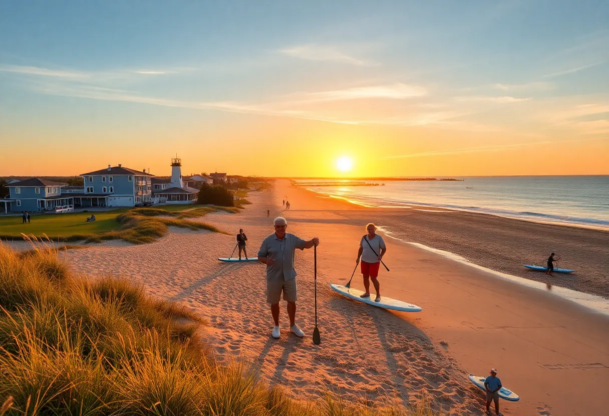 Retirees enjoying leisure activities by the beach