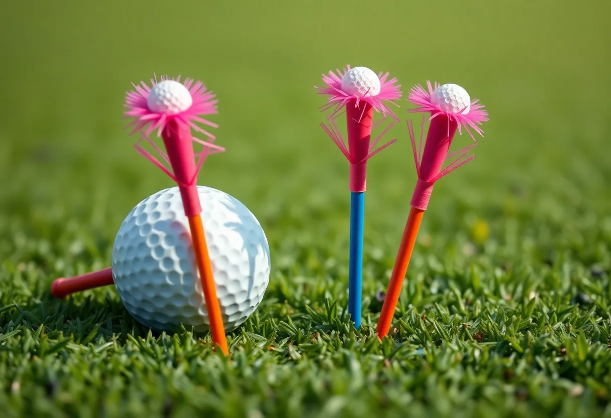 Colorful BirTee Golf Tees on a golf course