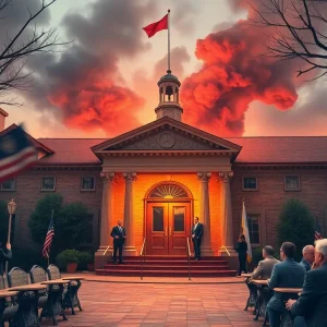 Calhoun Falls Town Hall surrounded by concerned residents