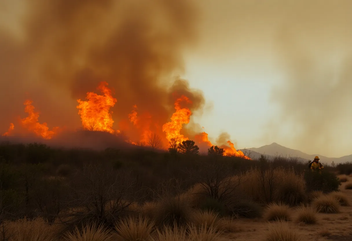A wildfire burning in Southern California near Lake Piru.