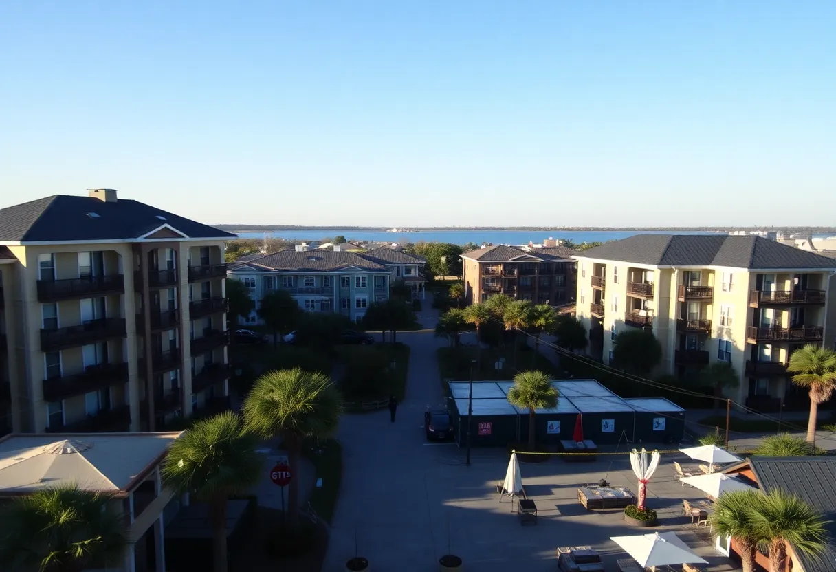View of Charleston apartment complexes with clear skies