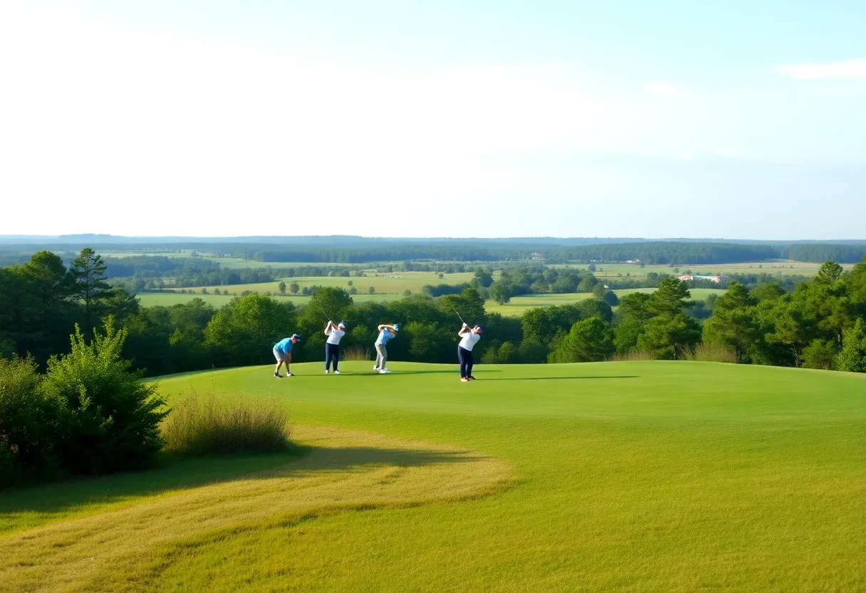 Clemson men's golf team members on the course practicing