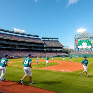 Coastal Carolina baseball team celebrating on the field
