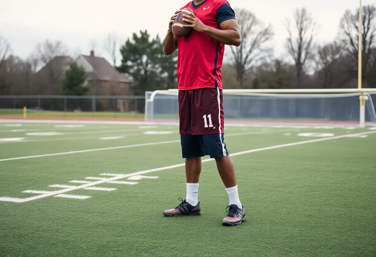 Colin Granger on the football field during training.