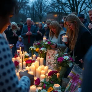 Candles and flowers during a community remembrance service.