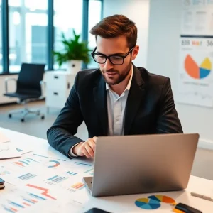 Digital marketing professional utilizing data analytics to enhance marketing strategies.