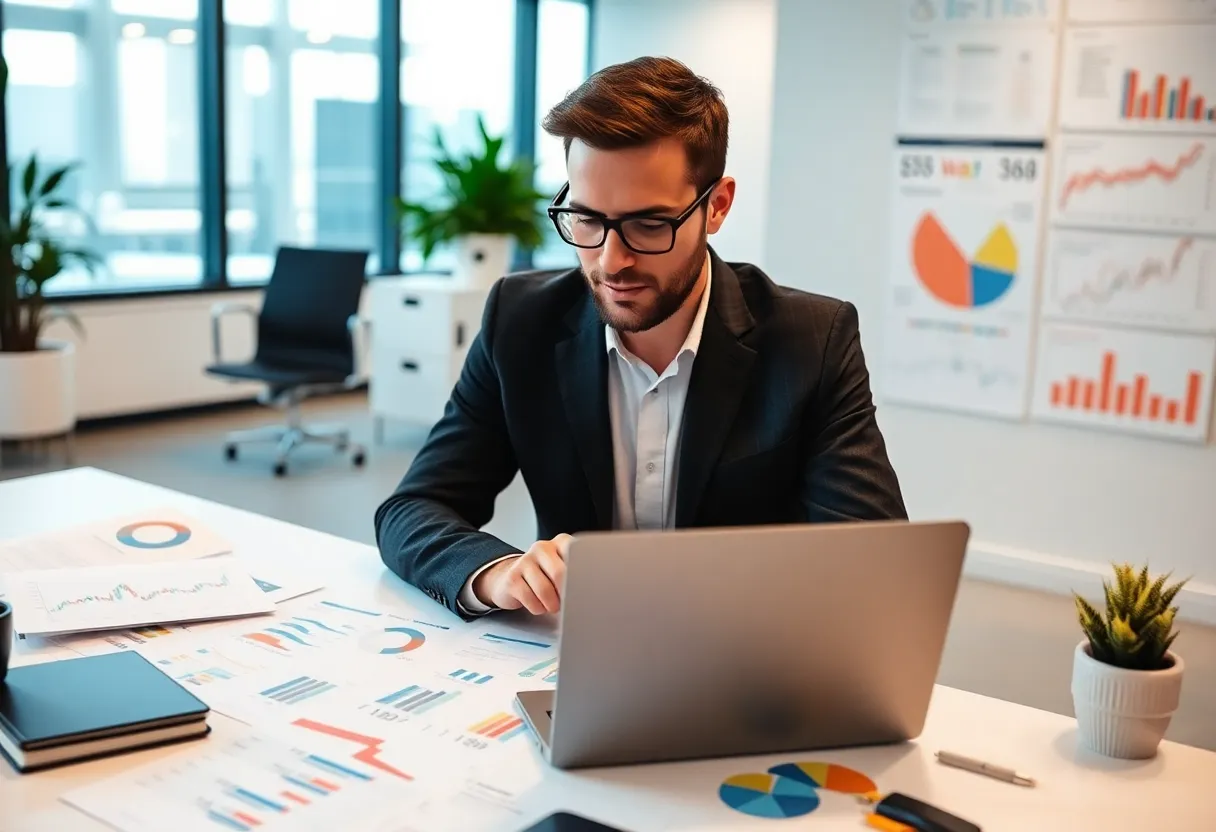 Digital marketing professional utilizing data analytics to enhance marketing strategies.